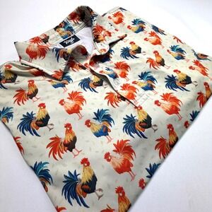 Waggle Rooster Print Polo XL Golf Shirt All Over Graphic AOP Performance